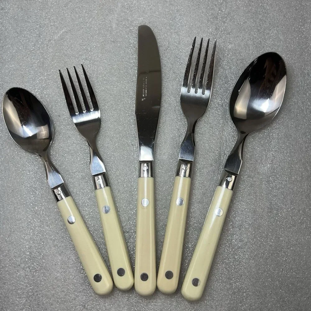 Vintage WF Mardi Gras Stainless Flatware White Handle MCM 20 Piece Set Served 4